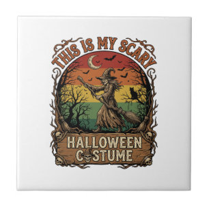 Azulejo Es Bruja Escoba Gato Disfraz De Halloween Espeluzn