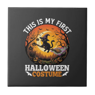 Azulejo Es el primer disfraz de Halloween Gato Negro Escob