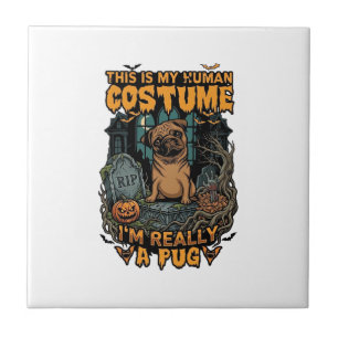Azulejo Es Lápida de Halloween Pug de Disfraz Humano Calab