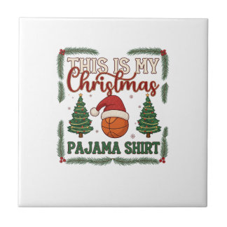 Azulejo Es Navidad Pijama Baloncesto Santa Sombrero Árbole