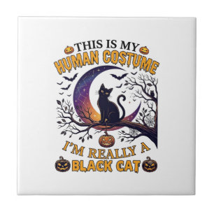Azulejo Es traje humano gato negro Halloween Luna_1