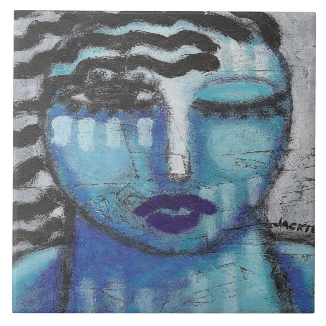 Azulejo Es un retrato acrílico abstracto tan frío en OSB (Frente)