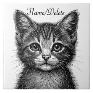 Azulejo Esbozo adorable de Gato Joven Personal