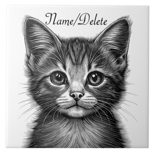 Azulejo Esbozo adorable de Gato Joven Personal (Frente)
