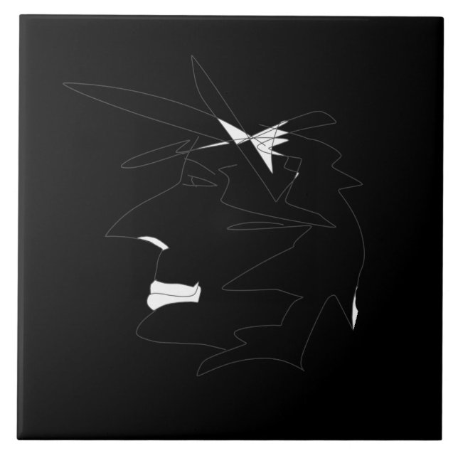 Azulejo Esbozo Cabeza Rara Cara Minimalismo (Frente)