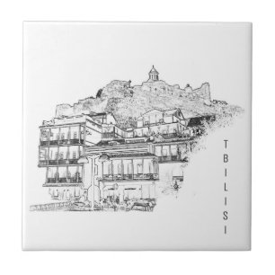 Azulejo Esbozo de arquitectura callejera de Tiflis Georgia