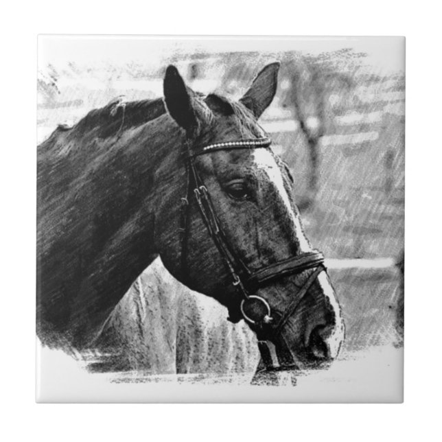 Azulejo Esbozo de caballos blancos negros (Frente)