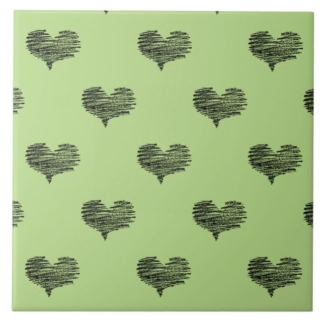 Azulejo Esbozo de corazón negro El día de San Valentín de  (Frente)