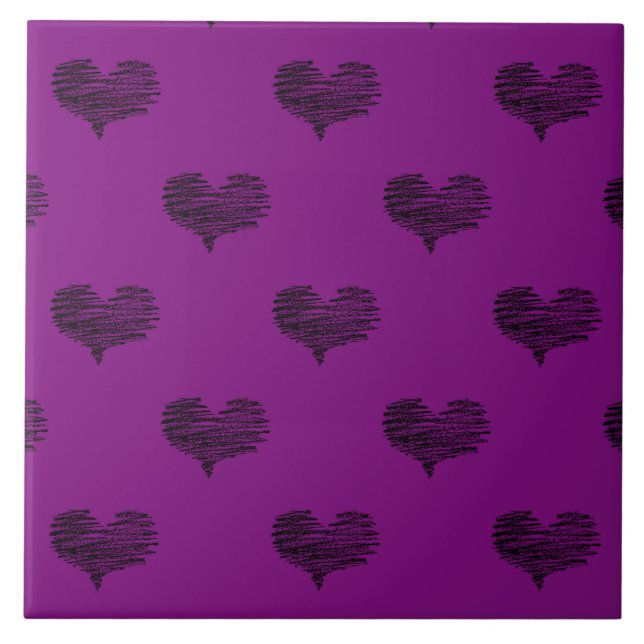 Azulejo Esbozo de corazón negro El día de San Valentín de  (Frente)