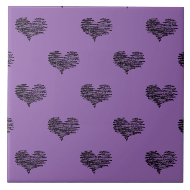 Azulejo Esbozo de corazón negro El día de San Valentín de  (Frente)