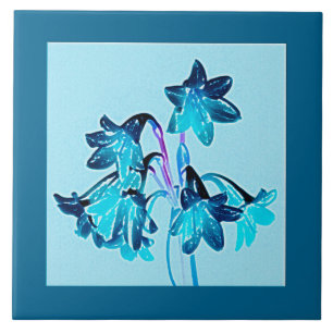 Azulejo Esbozo de Daylilies - Cobalto y azul cielo