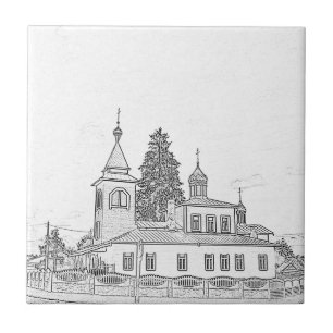 Azulejo Esbozo de la Iglesia de la Arquitectura Ortodoxa