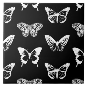Azulejo Esbozo de mariposa, blanco y negro