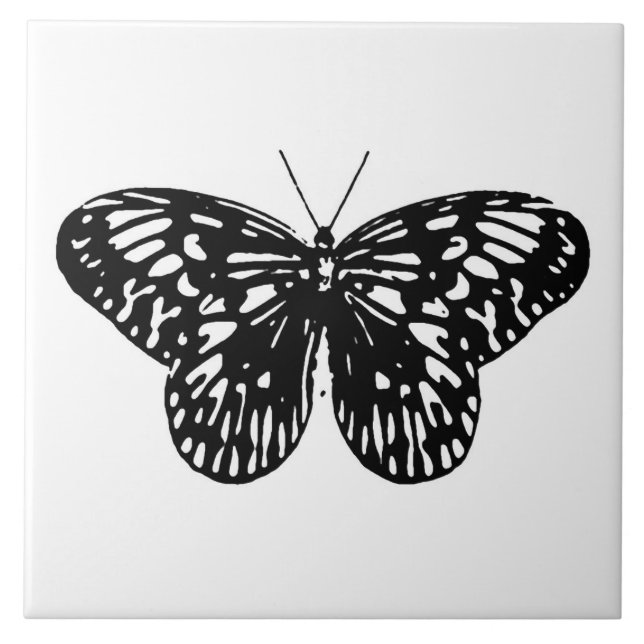 Azulejo Esbozo de mariposa, blanco y negro (Frente)