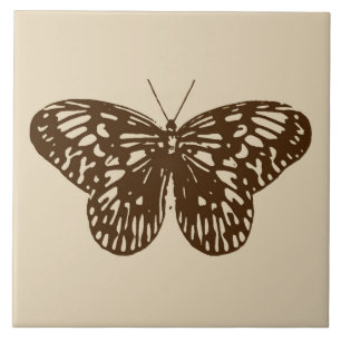 Azulejo Esbozo de mariposa, marrón chocolate en beige
