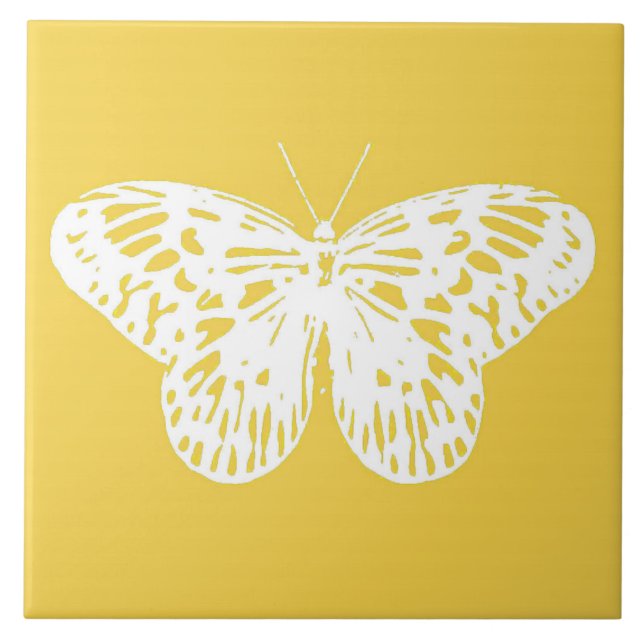 Azulejo Esbozo de mariposa, oro de mostaza y blanco (Frente)