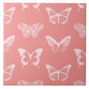 Azulejo Esbozo de mariposa, rosa de coral