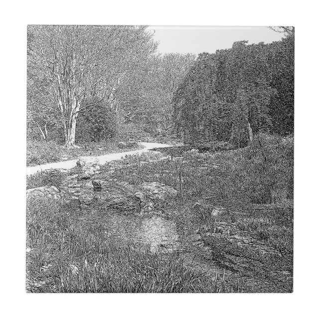 Azulejo Esbozo de naturaleza blanca y negra (Frente)