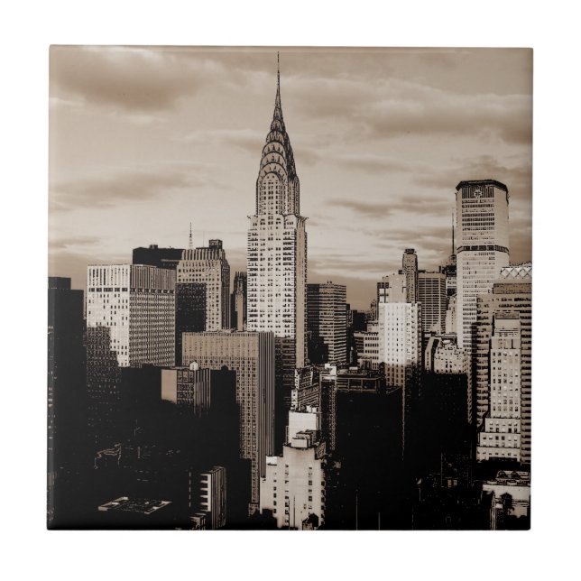 Azulejo Esbozo de tinta de Sepia New York (Frente)