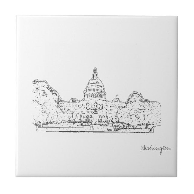 Azulejo Esbozo del Capitolio de Washington DC (Frente)