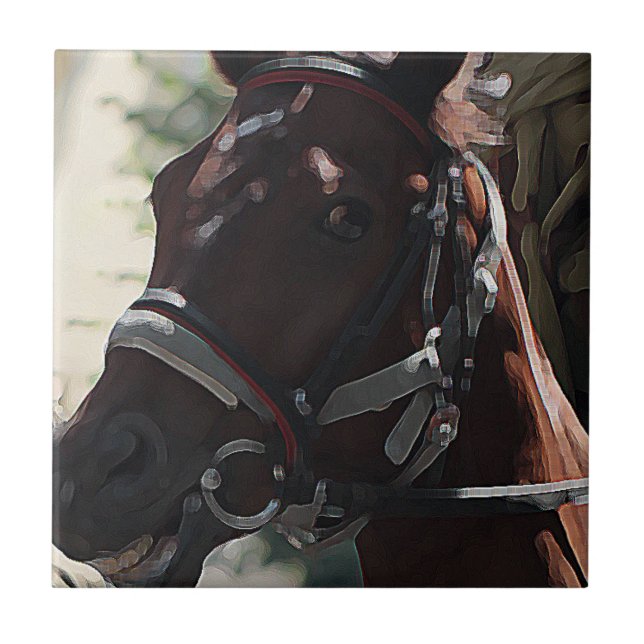 Azulejo Esbozo estilizado de la cabeza sonriente del cabal (Frente)