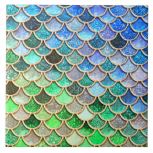 Azulejo Escalas brillantes azulverdes de la sirena del