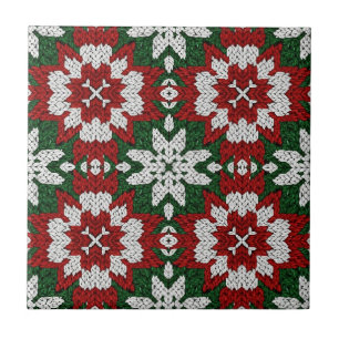 Azulejo Escandinavo Rojo Verde Blanco Invierno Tejido