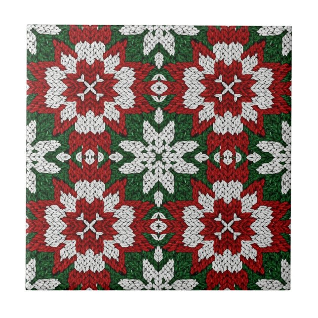 Azulejo Escandinavo Rojo Verde Blanco Invierno Tejido (Frente)