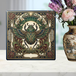 Azulejo Escarabajo Art Deco Verde Oro Floral Cerámica