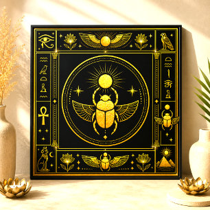 Azulejo Escarabajo de Oro Negro Símbolo Egipcio Decoración