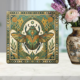 Azulejo Escarabajo Ornamentado Esmeralda Verde Azul Dorado