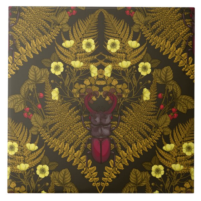 Azulejo Escarabajos Stag y helechos (Frente)