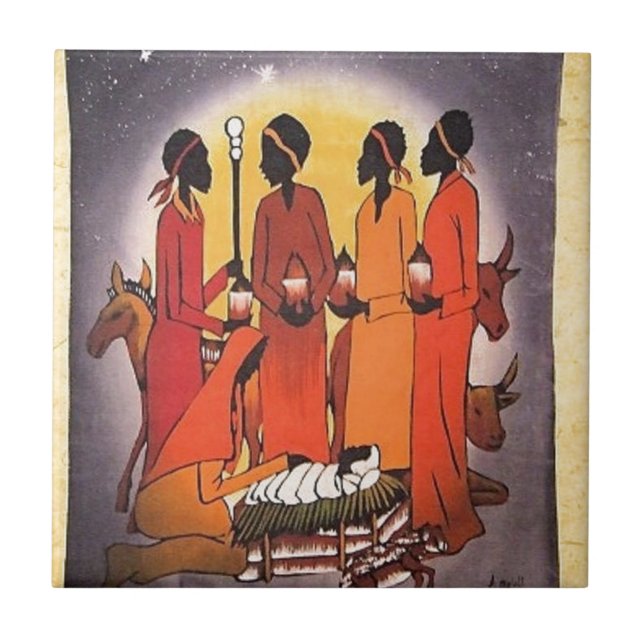 Azulejo Escena africana de la natividad del navidad (Frente)