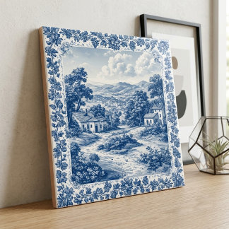 Azulejo Escena Azul Rústica Francia Bucolica Casa de Campo