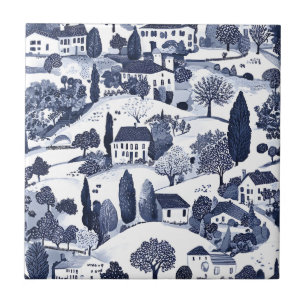 Azulejo Escena campestre de toile azul