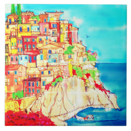 Azulejo Escena contemporánea de la costa italiana