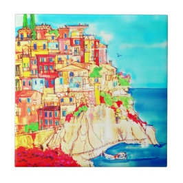 Azulejo Escena contemporánea de la costa italiana