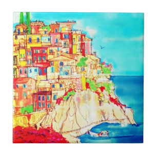 Azulejo Escena contemporánea de la costa italiana