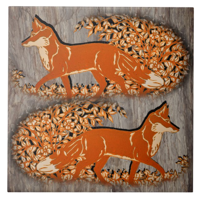 Azulejo Escena de bosque de Fox de cobre, Trivet de aspect (Frente)
