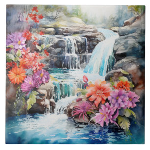 Azulejo Escena de cascada divertida del país