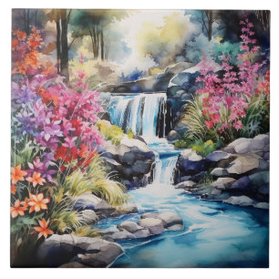 Azulejo Escena de cascada divertida del país