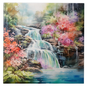 Azulejo Escena de cascada divertida del país