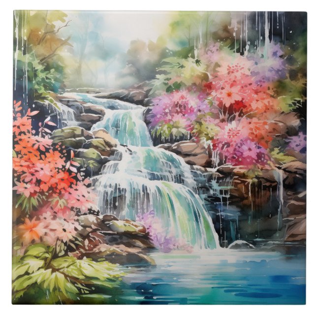 Azulejo Escena de cascada divertida del país  (Frente)