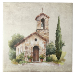 Azulejo Escena de iglesia italiana rústica de Toscana
