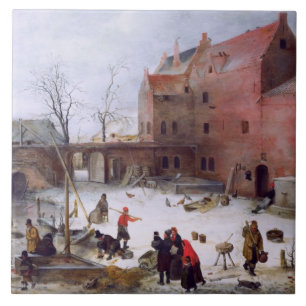 Azulejo Escena De Invierno. Regalo de Navidades Bellas Art
