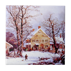 Azulejo Escena De Invierno Vintage. Regalo de navidades