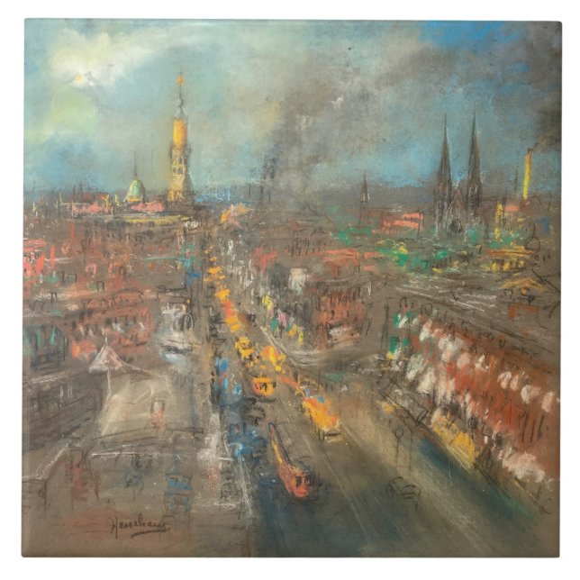 Azulejo Escena de la calle Vintage en Indianápolis (Frente)