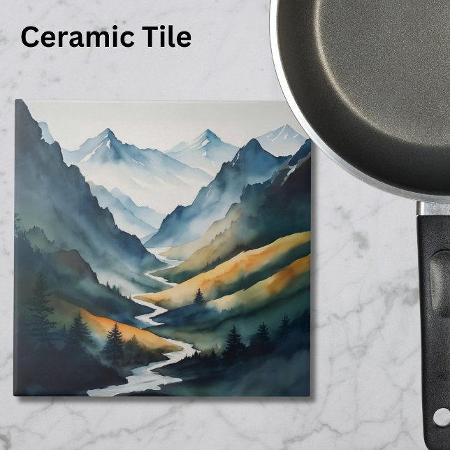 Azulejo Escena de la montaña Blue Tan (Subido por el creador)