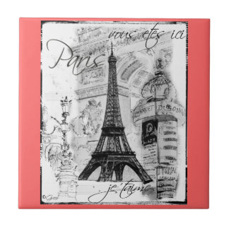 Azulejo Escena de la Torre Eiffel Blanco y Negro de París