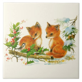 Azulejo Escena de Navidades Retro de zorros de época